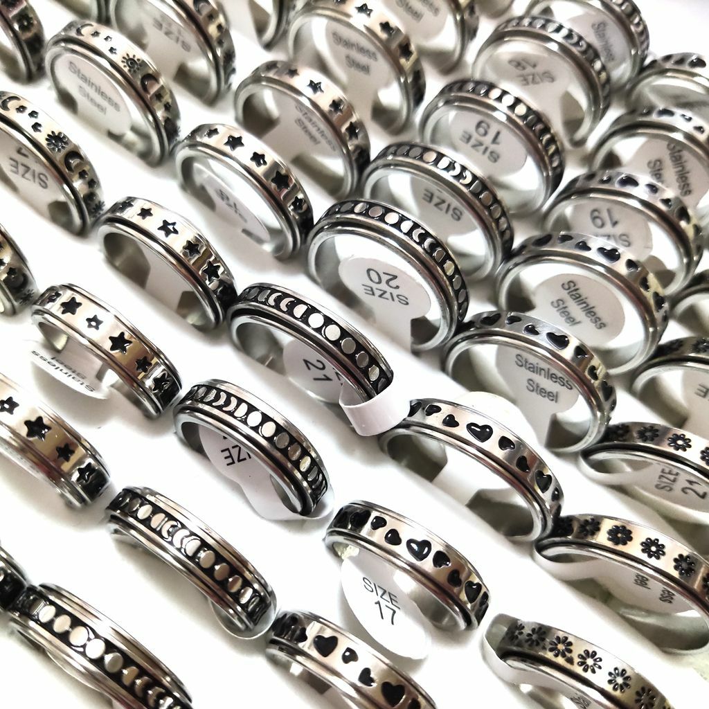 30pcs/lot Black Oil Filled Spinner Ring Style Mix 6mm Stainless Steel Spin Rings