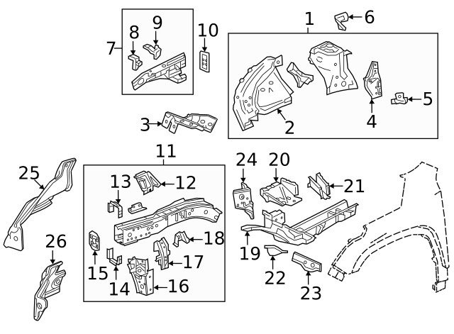Driver Side Front Engine Compartment Inner Rail Front Reinforcement (23258726)