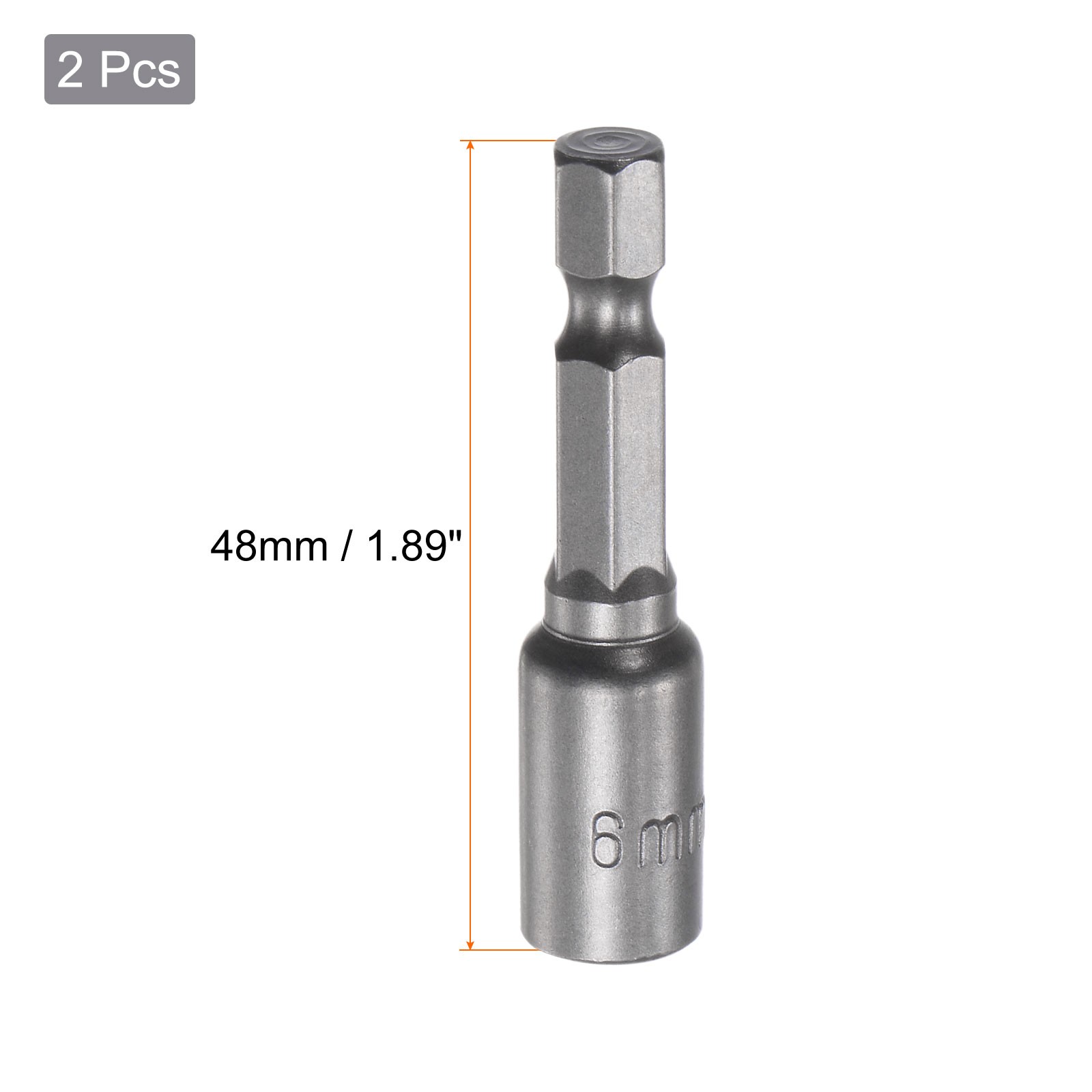 2Pack 1/4" Quick-Change Hex Shank 6mm Magnetic Nut Driver Bit 1.89" Length