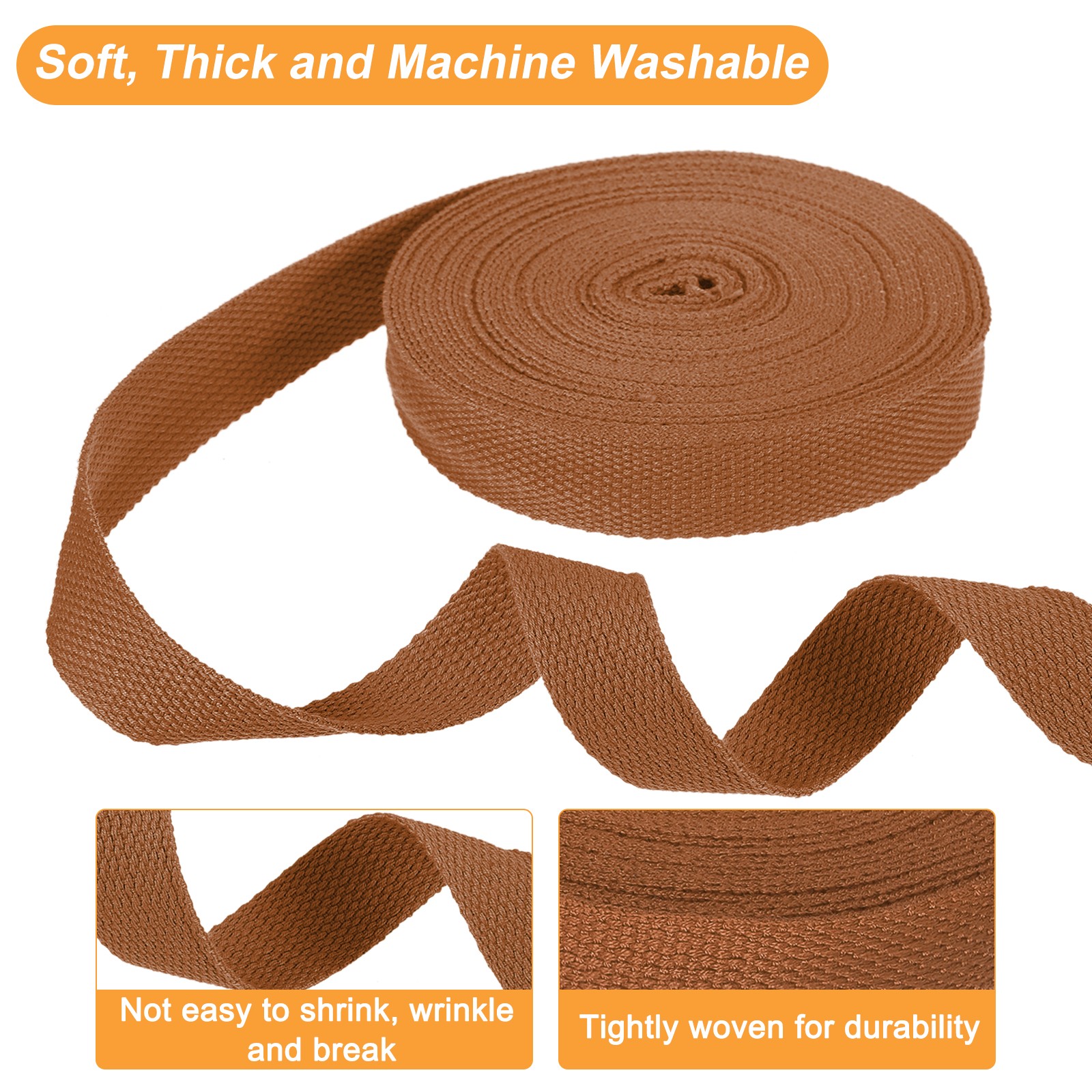 Cotton Webbing 1" 11 Yard Polyester Cotton Webbing Strap Brown