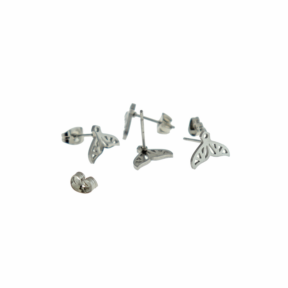 Stainless Steel Earrings - Whale Tail Studs - 10mm - 2 Pieces 1 Pair - ER478