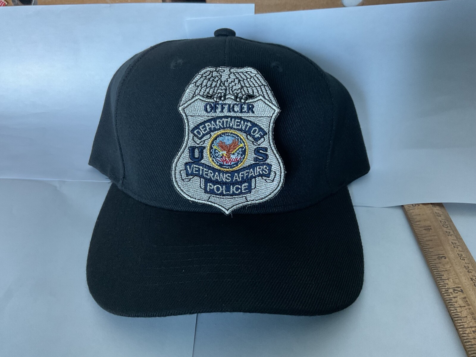Officer Dept. Of Veterans Affairs U.S. Police  Hat patch Sewn on Black Ball Cap