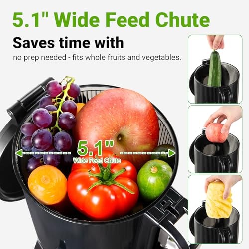 Juicer Machine, Cold Press Juicer with 5.1'' Extra Large Feed Chute for Whole