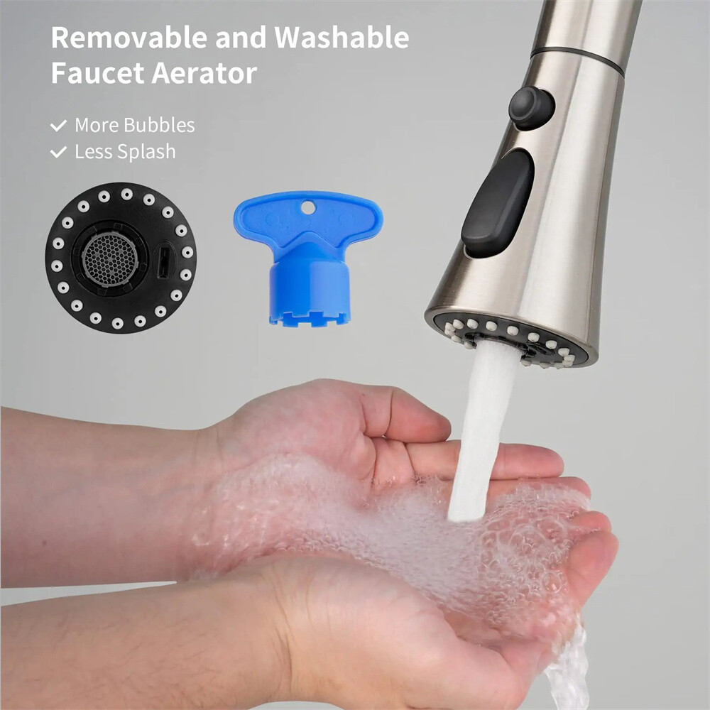 Pull Down Kitchen Spray Head W/ 9 Adapters 3-Function Faucet Accessories Brushed