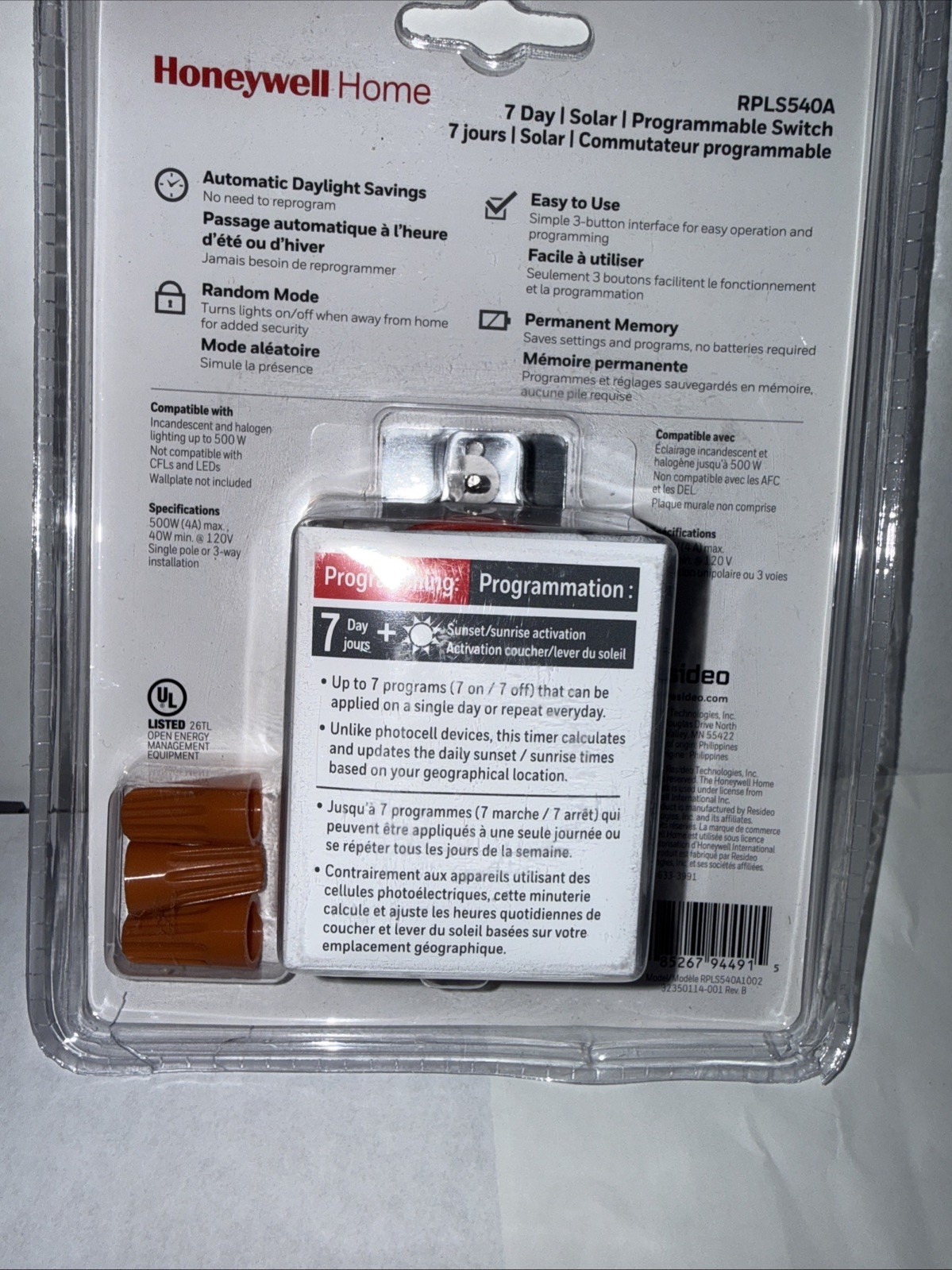 Honeywell 7-Day Solar Programmable Light Switch Timer. RPLS540A White. NEW SEAL