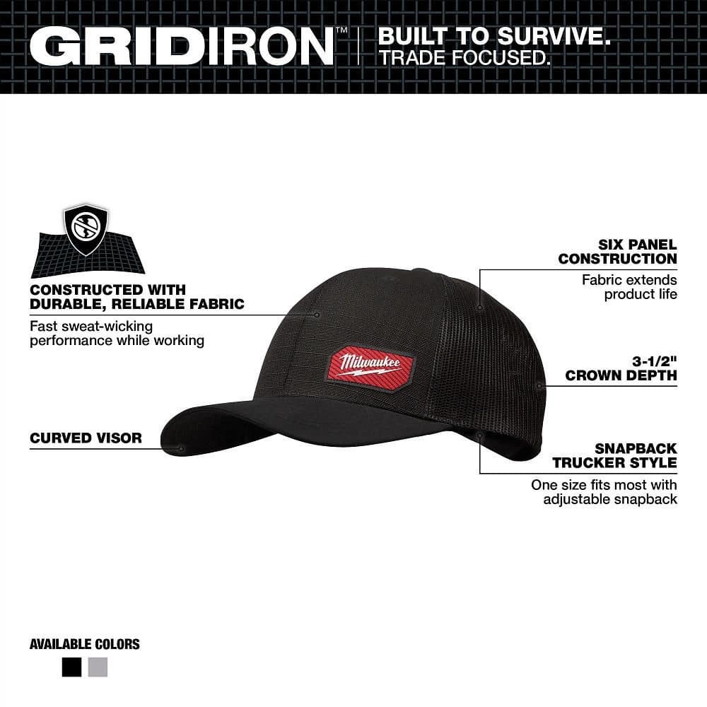 Milwaukee Gridiron Black Adjustable Fit Trucker Hat