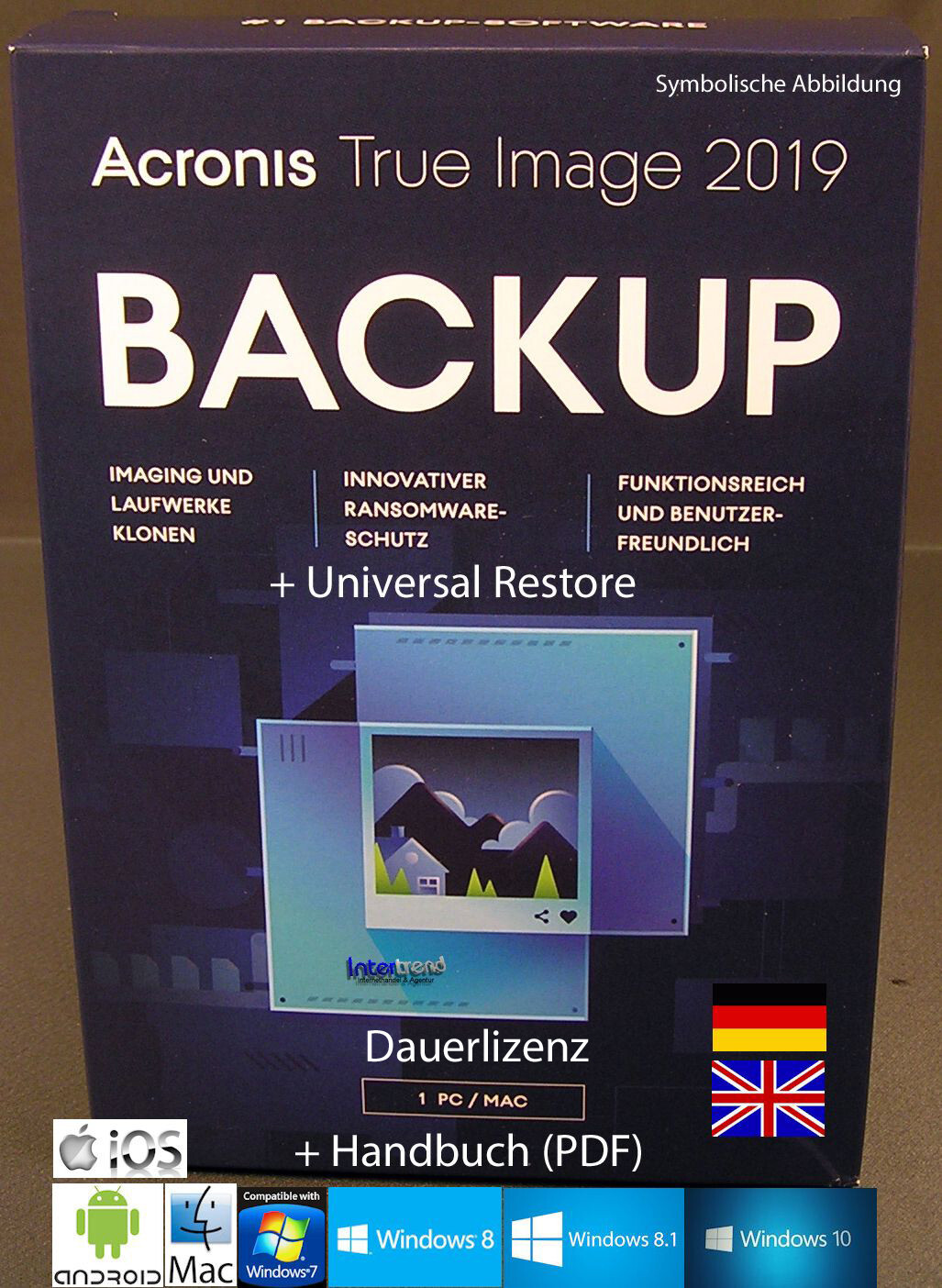 Acronis True Image 2019 Full Version 1 PC/Mac + Universal Restore DE/EN New
