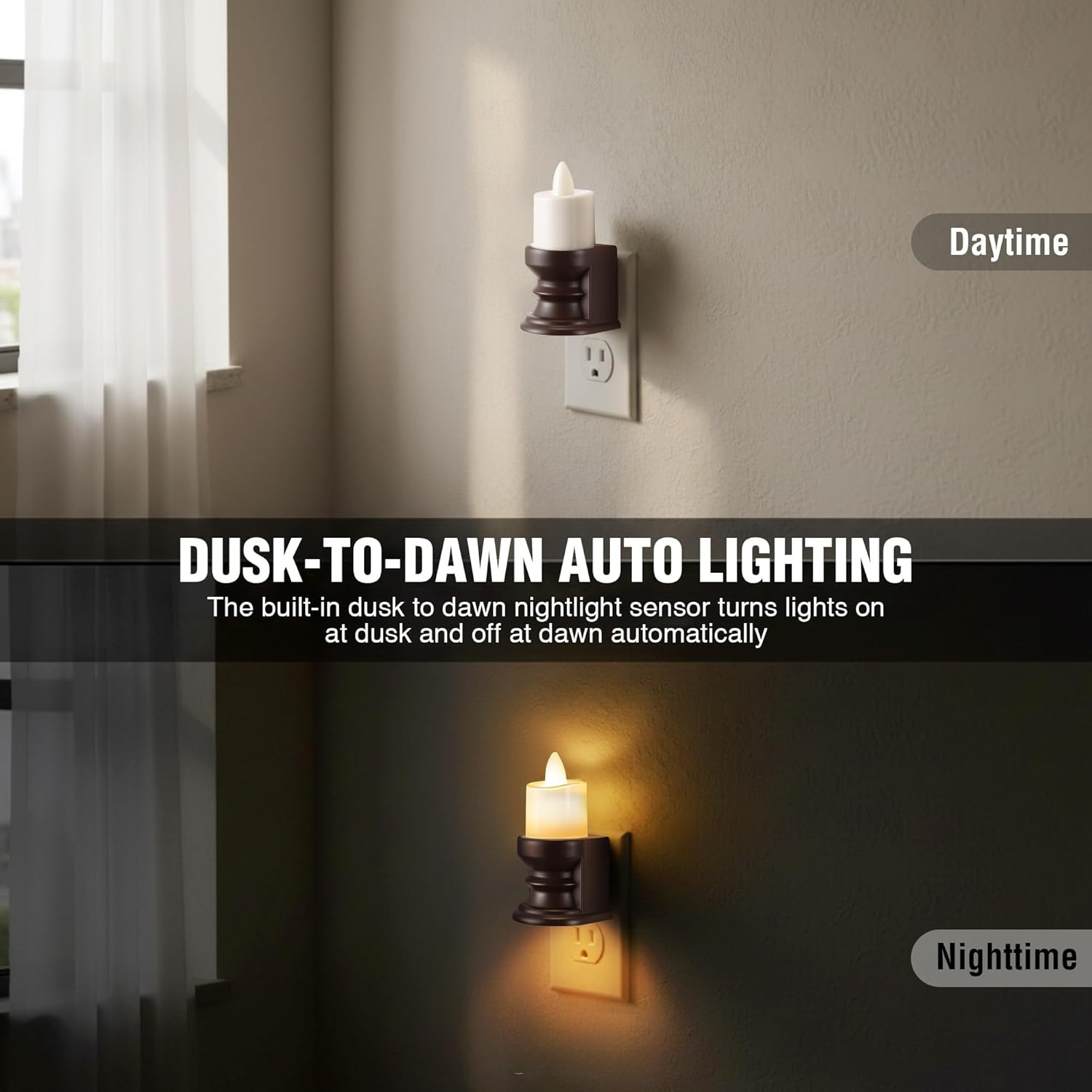 Flickering Flameless Candle Night Light Plug In Dimmable LED Nightlight 1 Pcs