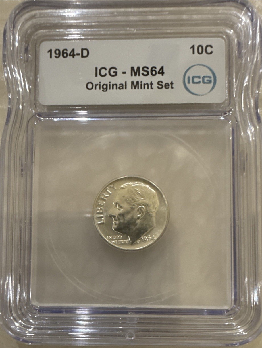 Beautiful 1964-D Roosevelt Dime Silver ICG MS64 Original Mint Set Denver