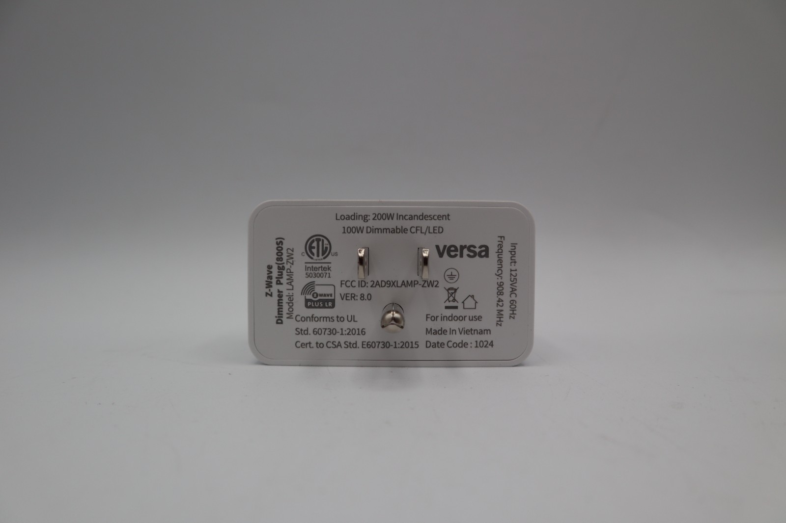 Versa LAMP-ZW2 Z-Wave Plus LR Lamp Dimmer Plug S2 Smart Lighting Control