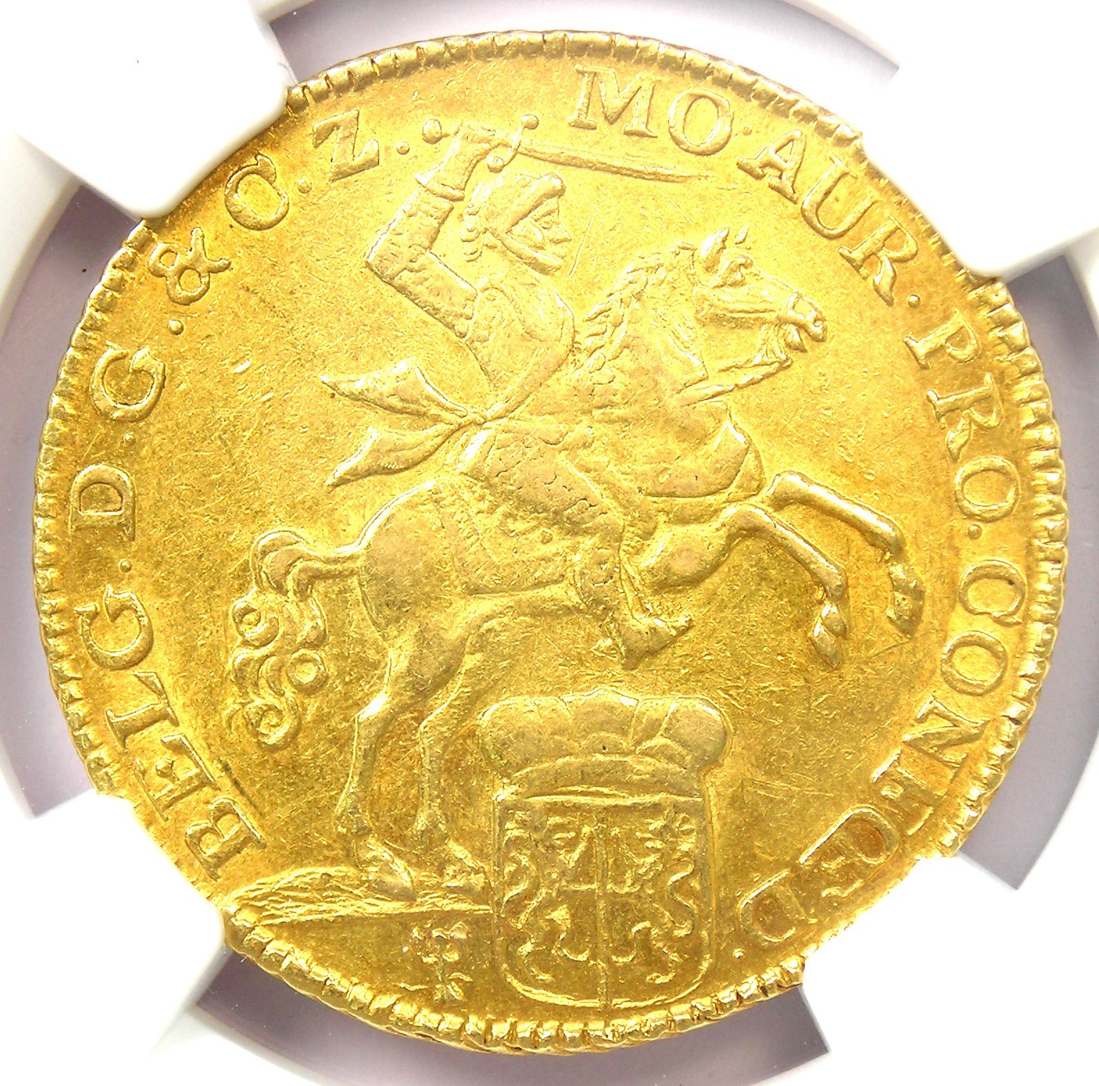 1751 Netherlands Gold Horse Rider 14 Gulden 14G - Certified NGC AU55 - Rare!