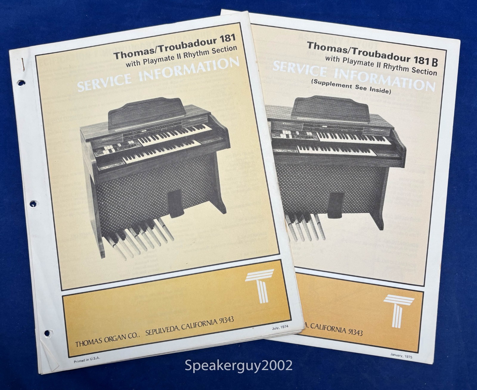 Original Thomas Organ Troubadour 181 181B Service Info Manual -- CS2