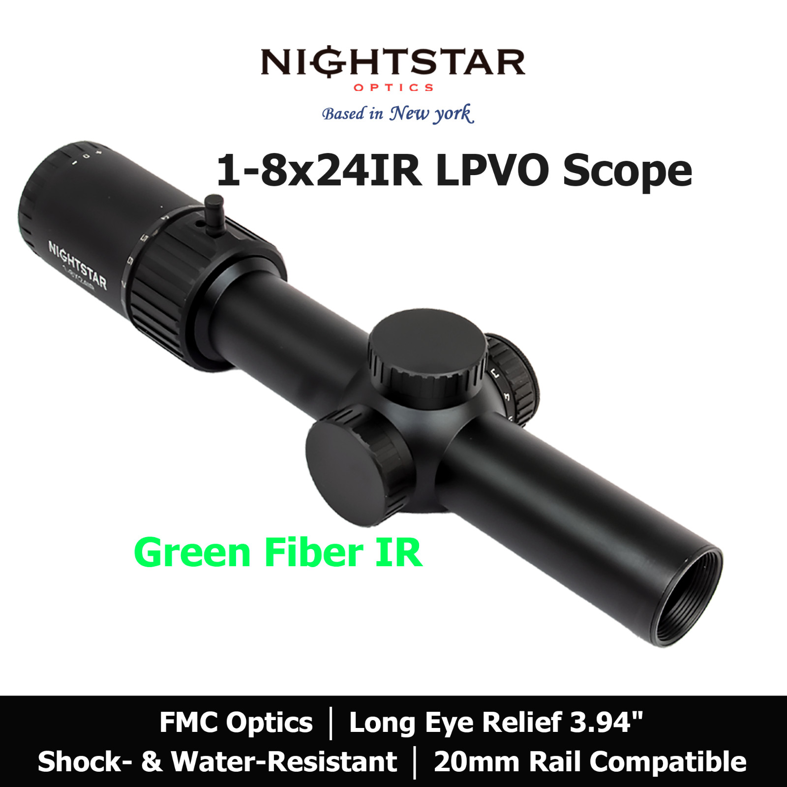 Nightstar 1-8x24 LPVO Riflescope Green Fiber | Long Eye Relief | Hunting,Sport