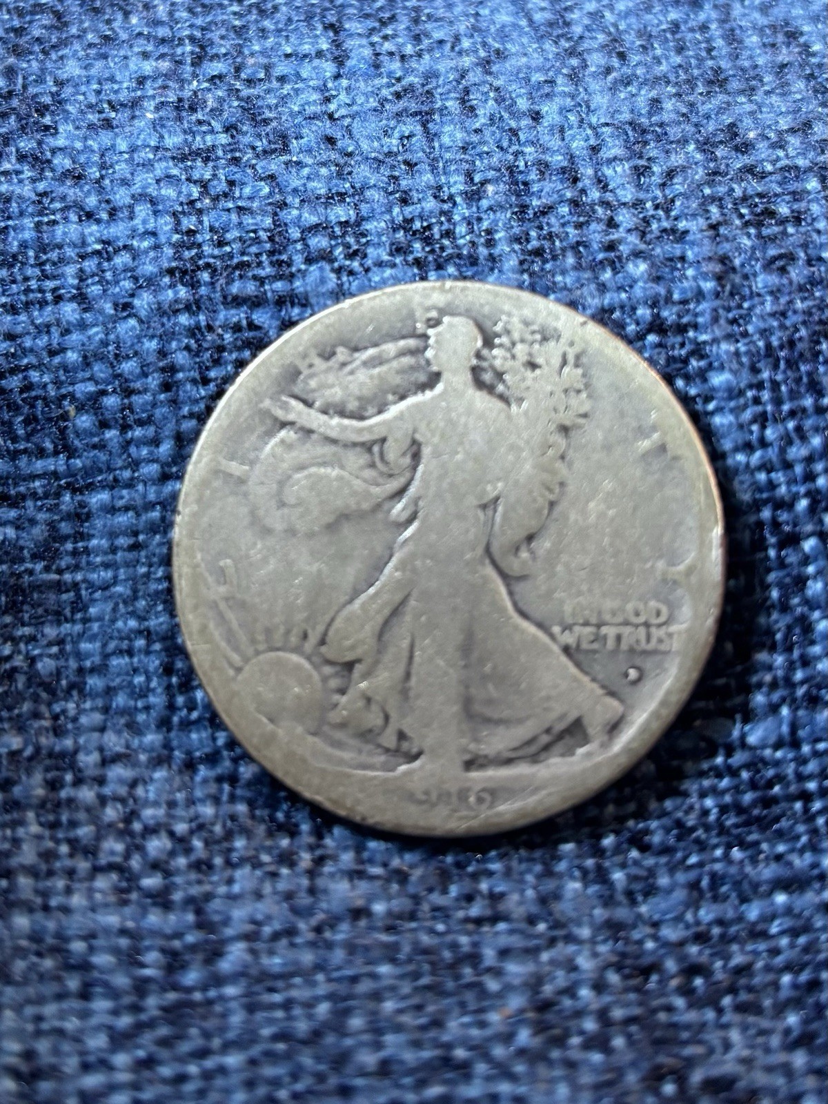 1916 S Liberty Walking Half Dollar With Mint Mark On Obverse, AG