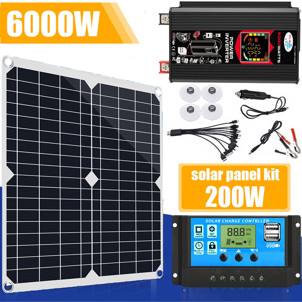 200W Solar Panel Generator Power Bank 6000W Inverter Camping Control Home System