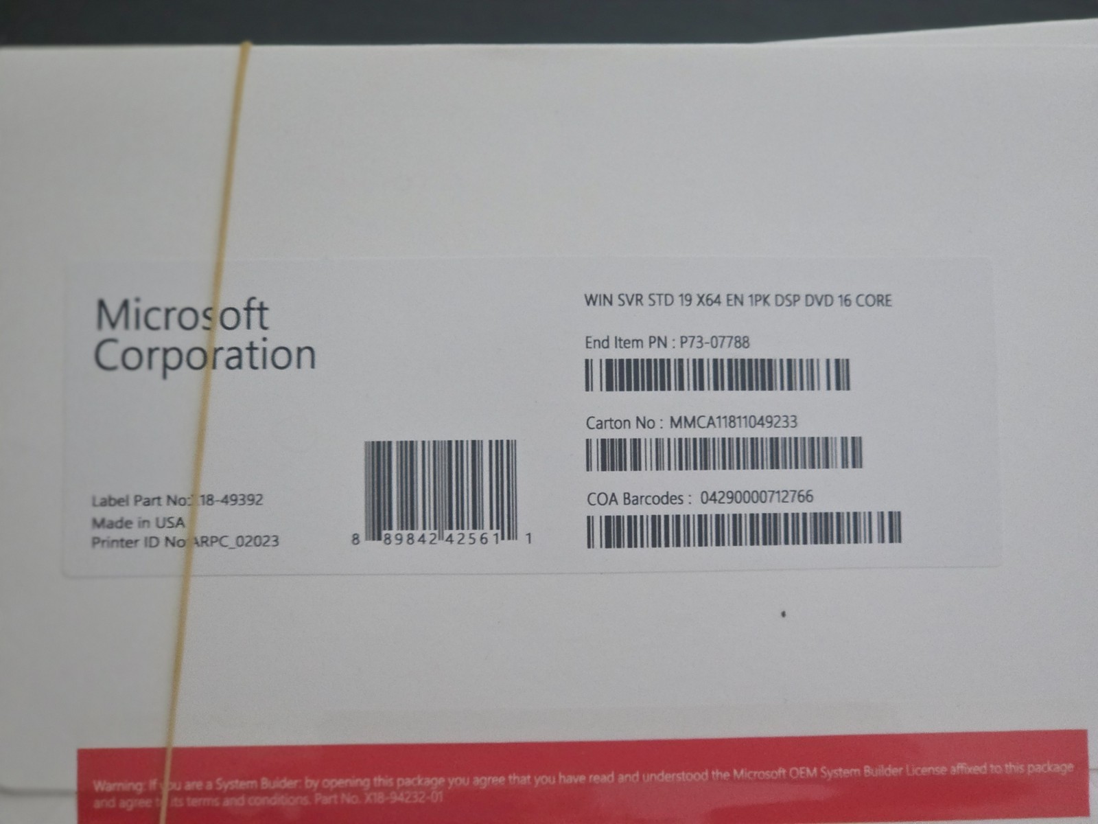 Microsoft Windows Server 2019 Standard x64 OEM Installation DVD + Product Key