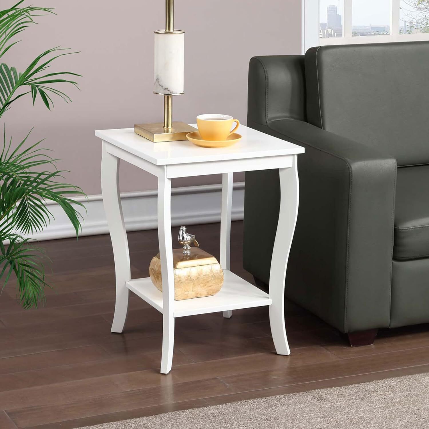 American Traditional Square Table with Shelf, White
