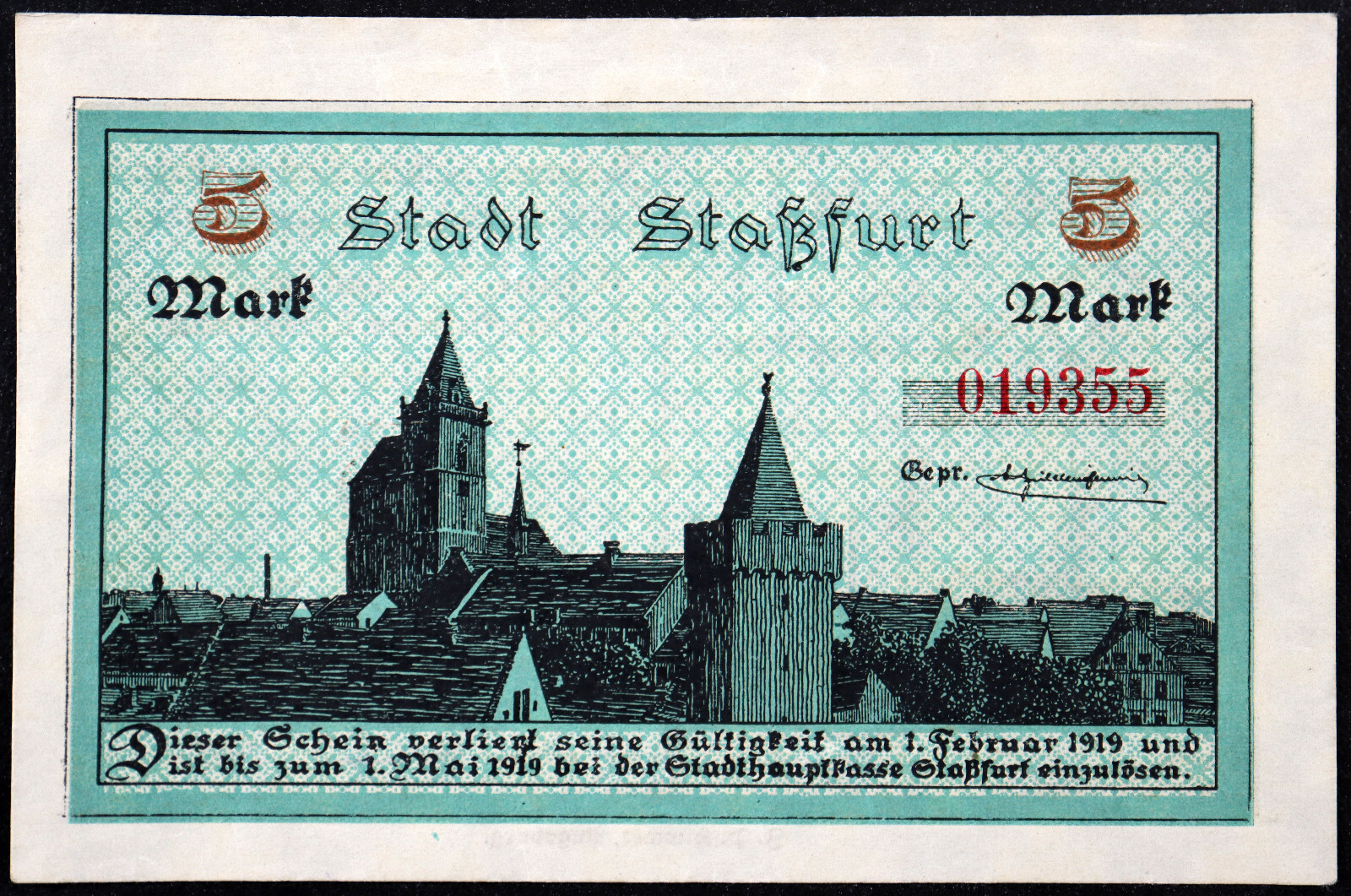 STASSFURT 1918 RARE Watermark 5 Mark Grossnotgeld German Notgeld Banknote
