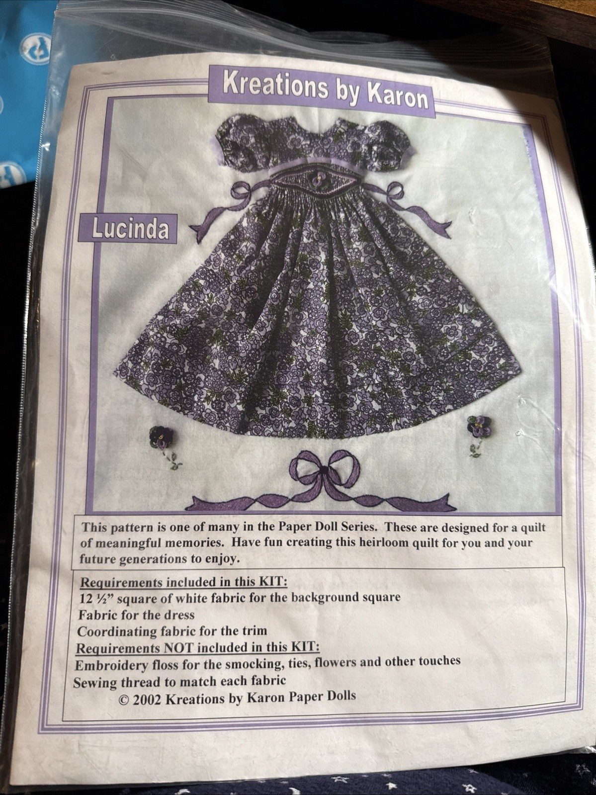 "Lucinsa" Kit for ONE BLOCK of the Paper Doll Quilt - Kreations by Karon