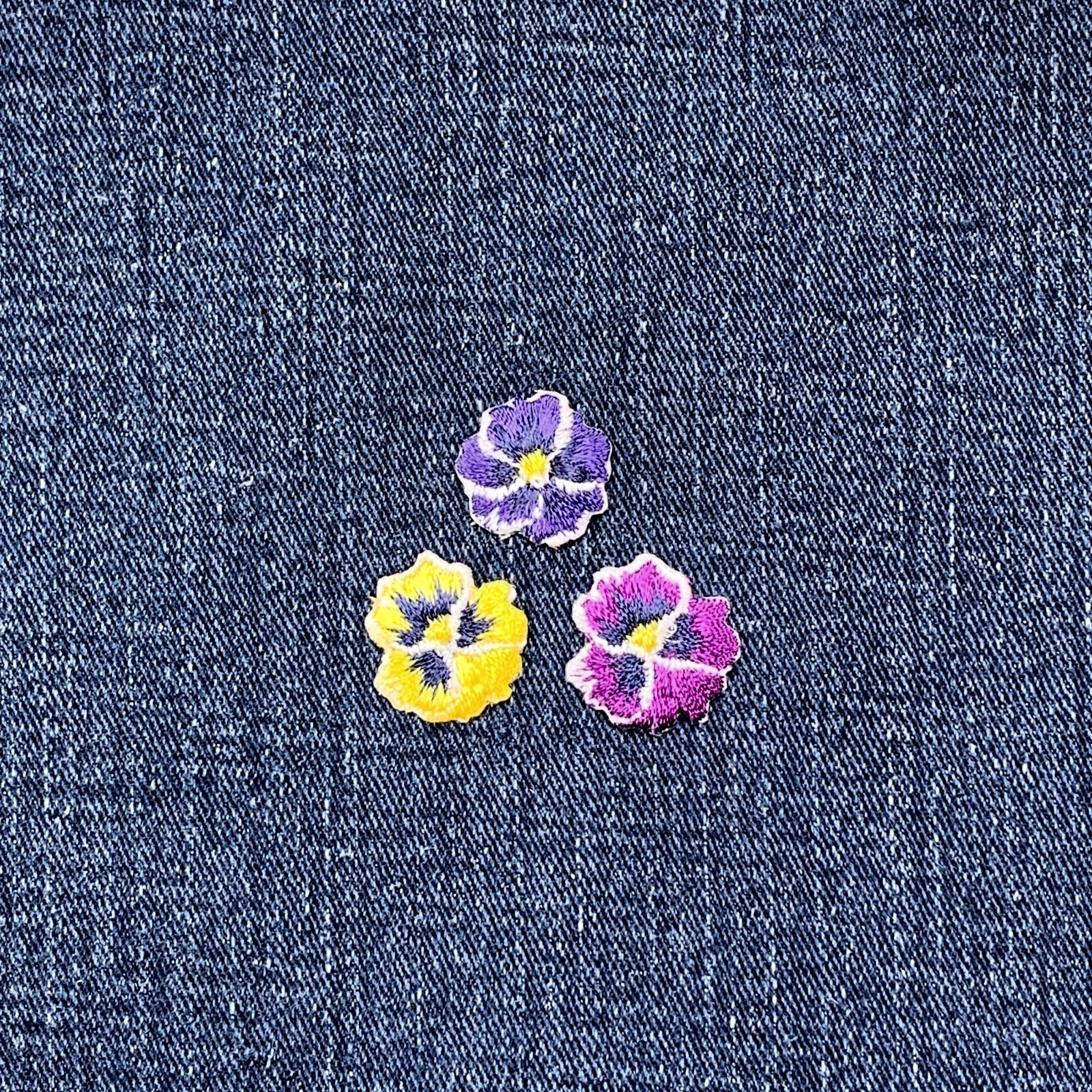3-Pack Pansy Patch Set - Mini Embroidered Purple Violet & Yellow Flower Badges