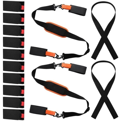14 Pcs Ski Straps Set - Ski & Poles Carrier, Comfortable Gear Transport for Skii