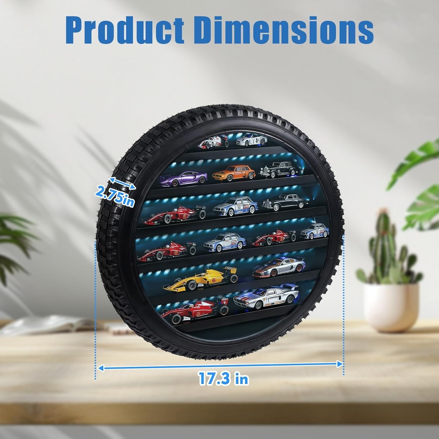Car Display Case Tire LED Light Matchbox Hot 1/64 Model Diecast Wheels Cabinet