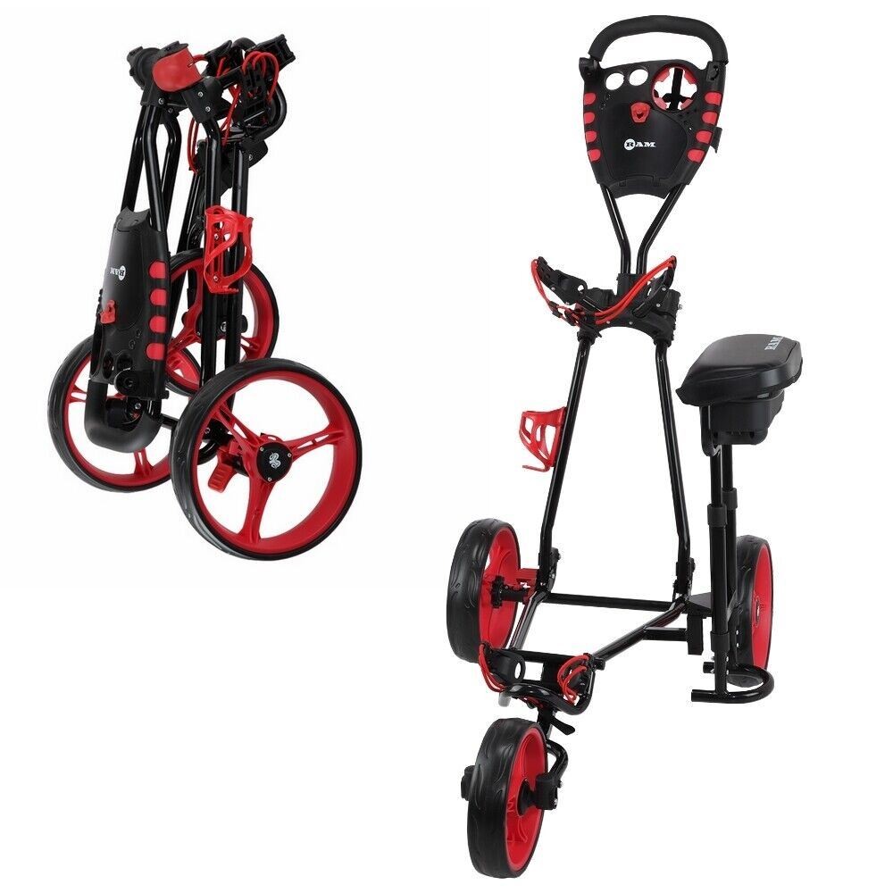 Ram Golf X-Pro Laser 3 Wheel Golf Pull Push Cart with Seat