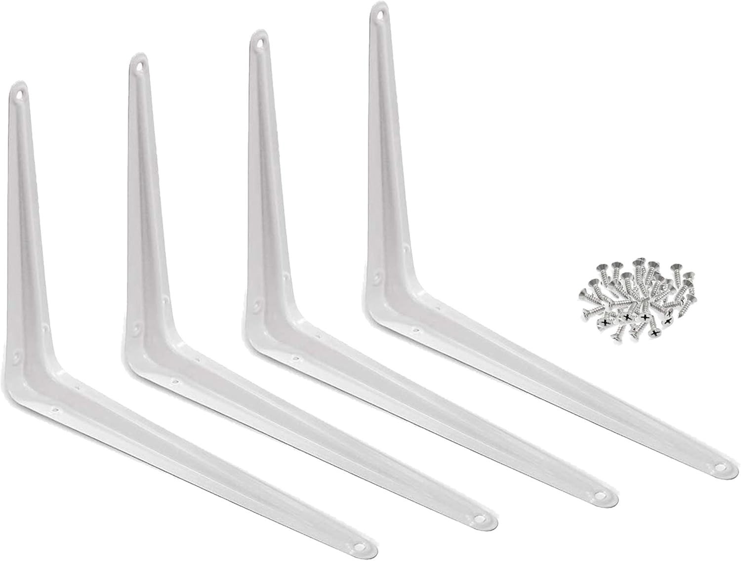 Glossy White 8" x 10" Metal Shelf Brackets | Durable Wall Mount Support, 4 Pack