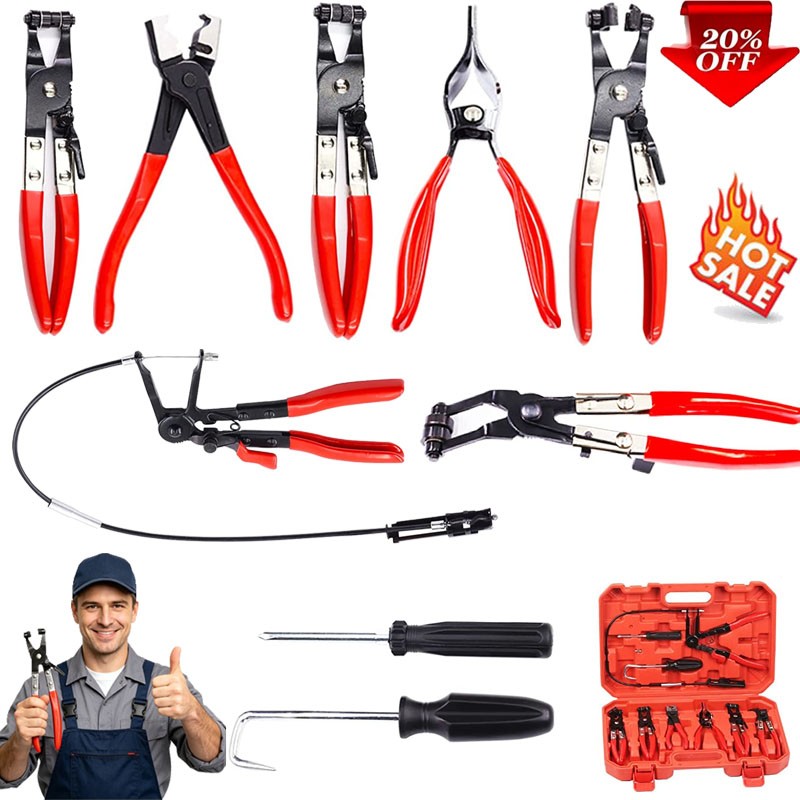 10Pc Hose Clamp Clip Remover Pliers Wire Long Reach Kit Fuel Oil Water Hose Tool