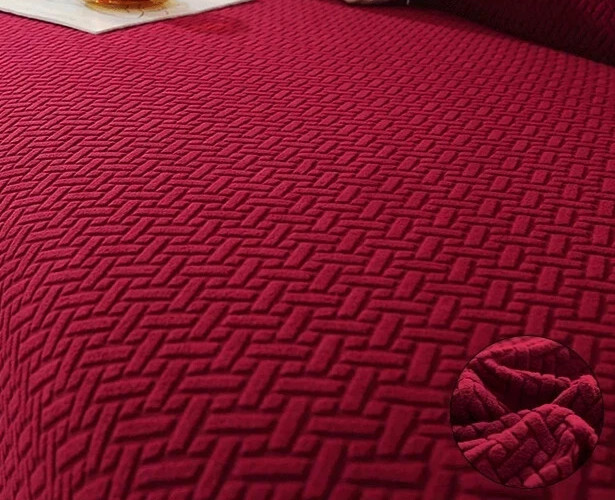 Elastic Jacquard Fabric Wing Chair Cover Stretch, Wing Chair Slipcover, Burgundy