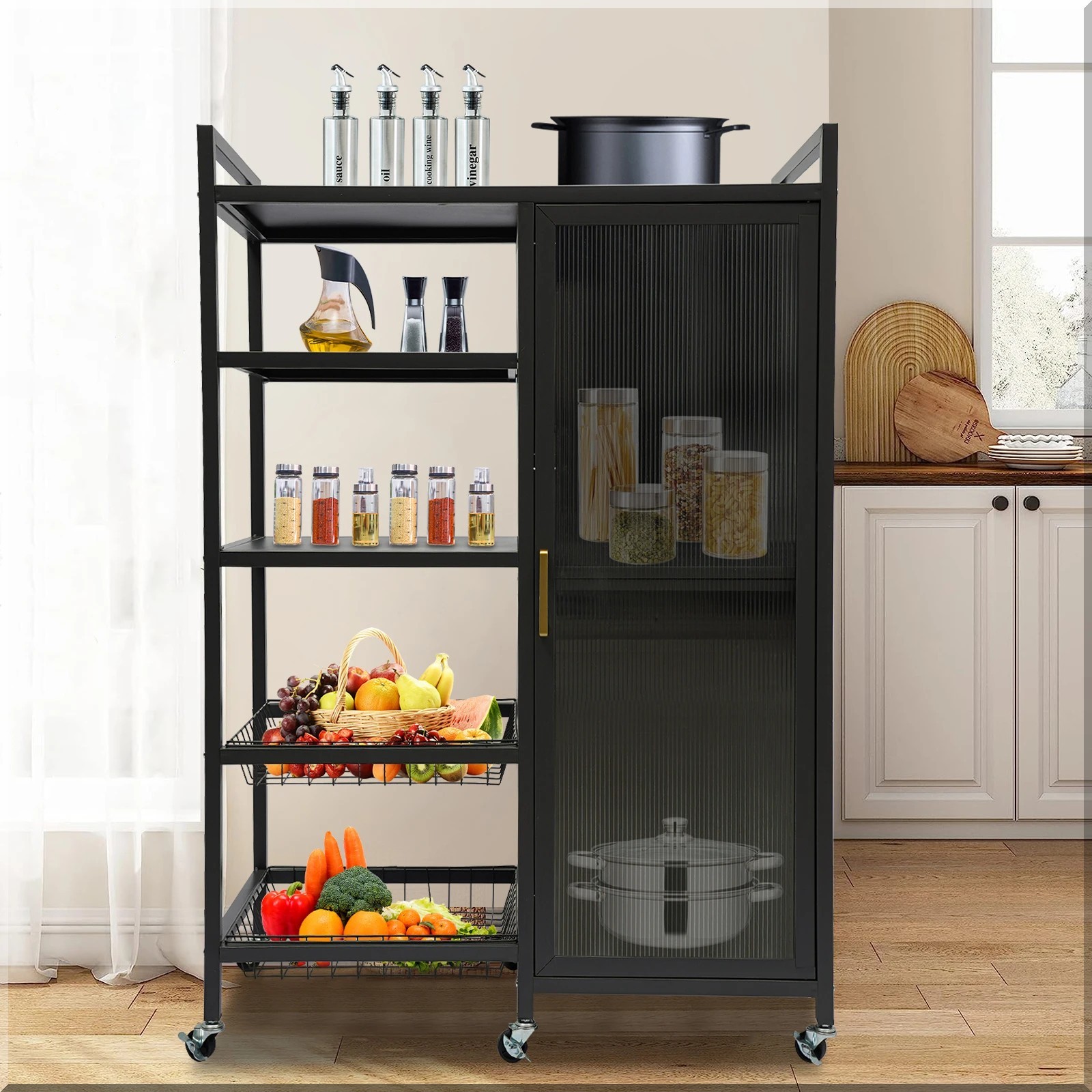 Rolling Kitchen Cart Cabinet Shelf  Wheels  Storage Drawer Shelfves Trolley Rack