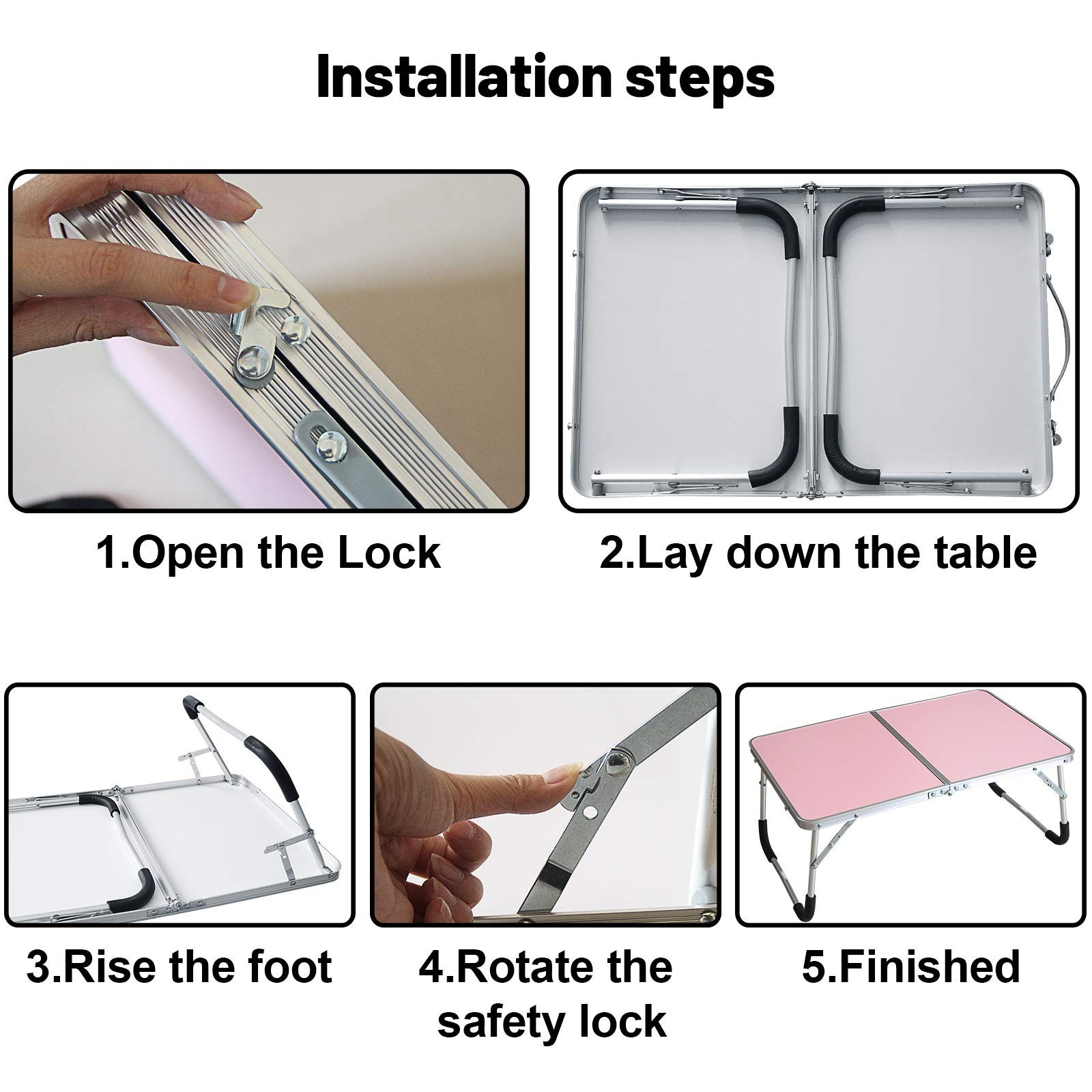 Foldable Laptop Table, Bed Desk, Breakfast Serving Bed Tray, Pink | [Portable...