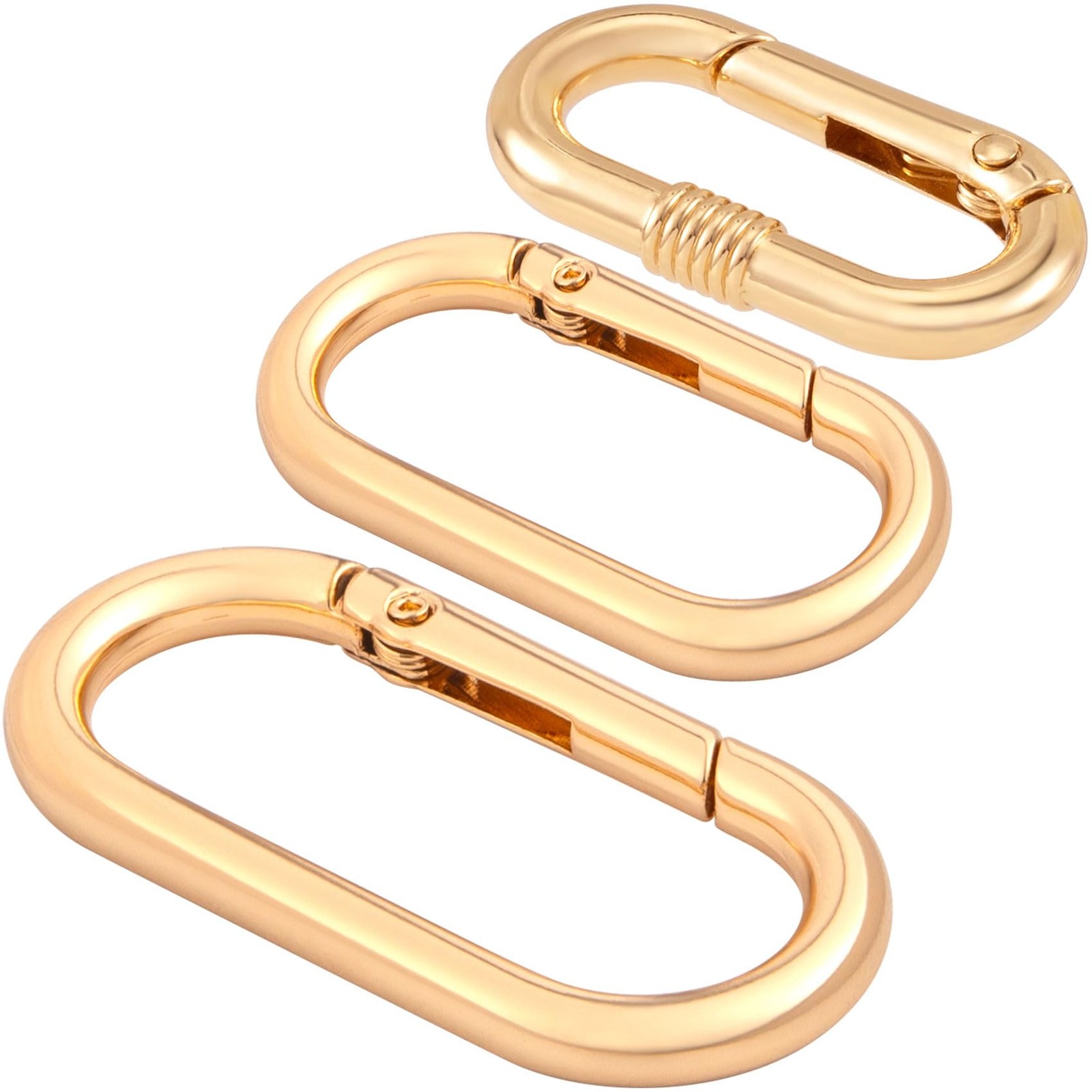 3pcs Oval Spring Ring Clips, Gold Metal Keyring Purse Clip, Heavy Duty Openin...