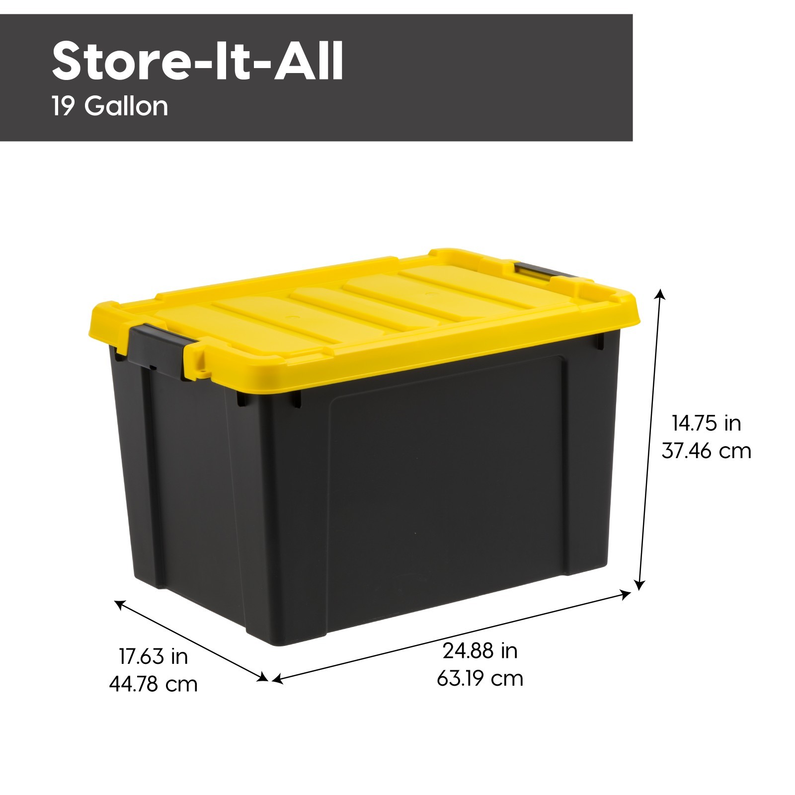 IRIS 19 Gallon Latching Storage Bin Container with Lid Black 2-Pack