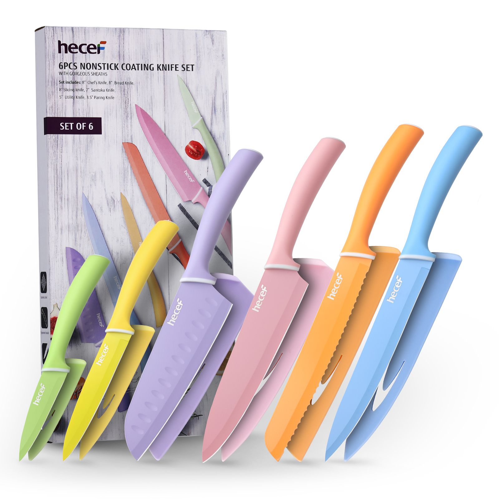 6Pcs Kitchen Knife Set Stainless Steel Colour Coded Non-Stick Cooking Knife Set