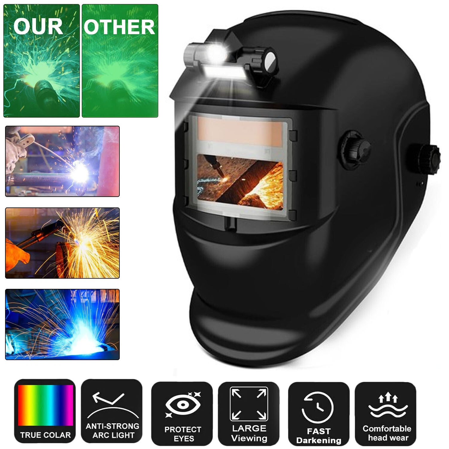 Solar-Powered True Color Auto-Darkening Welding Helmet for TIG, MIG, and ARC