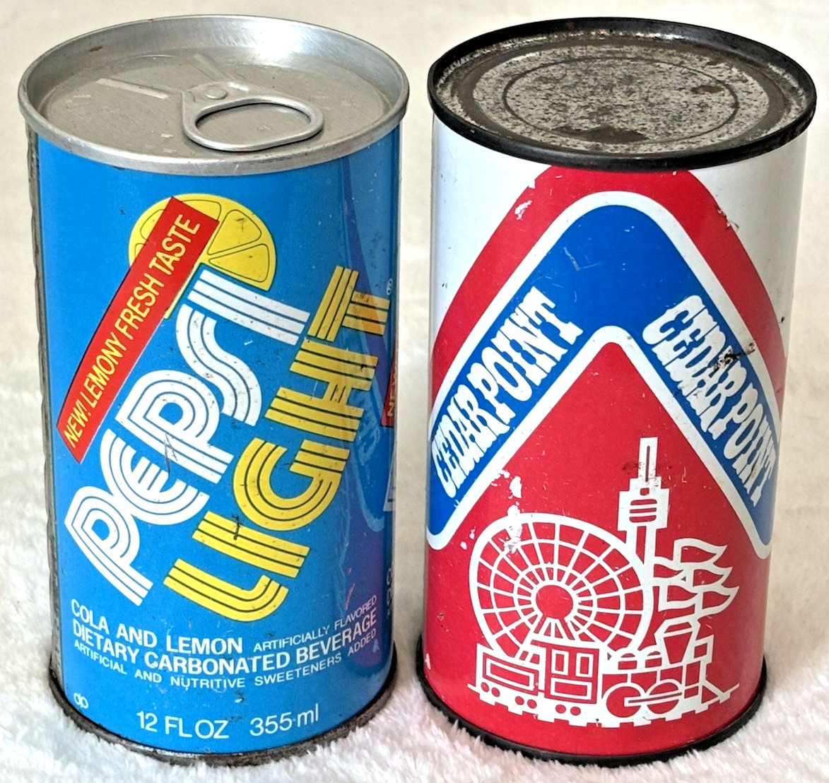 1970’s “2 AIR FILLED” Cedar Point Park🎡 & Pepsi Light-12oz-Steel Soda Pop Cans