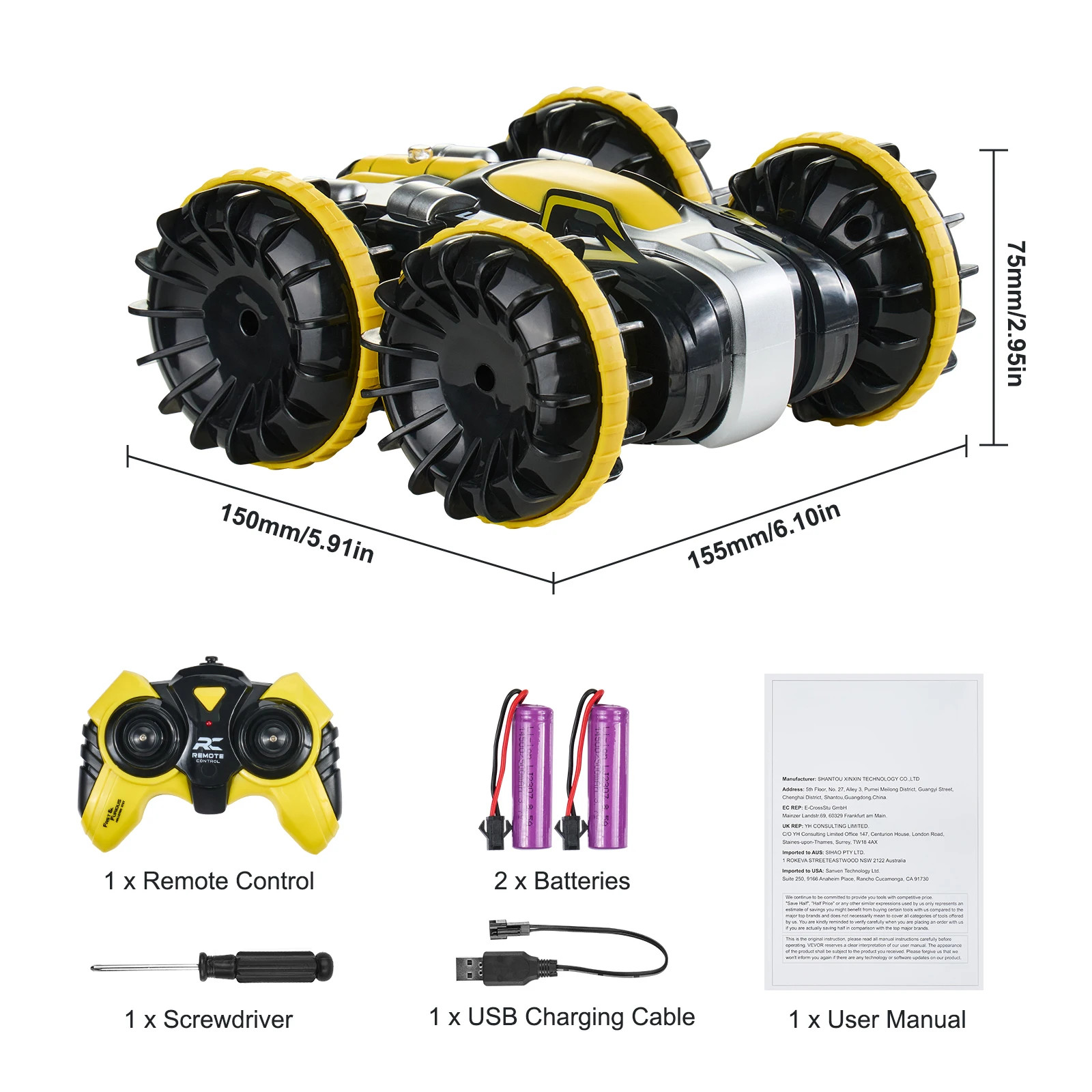 Amphibious RC Car Boat 2.4GHz 360° Stunt Remote Control Water Land Toy
