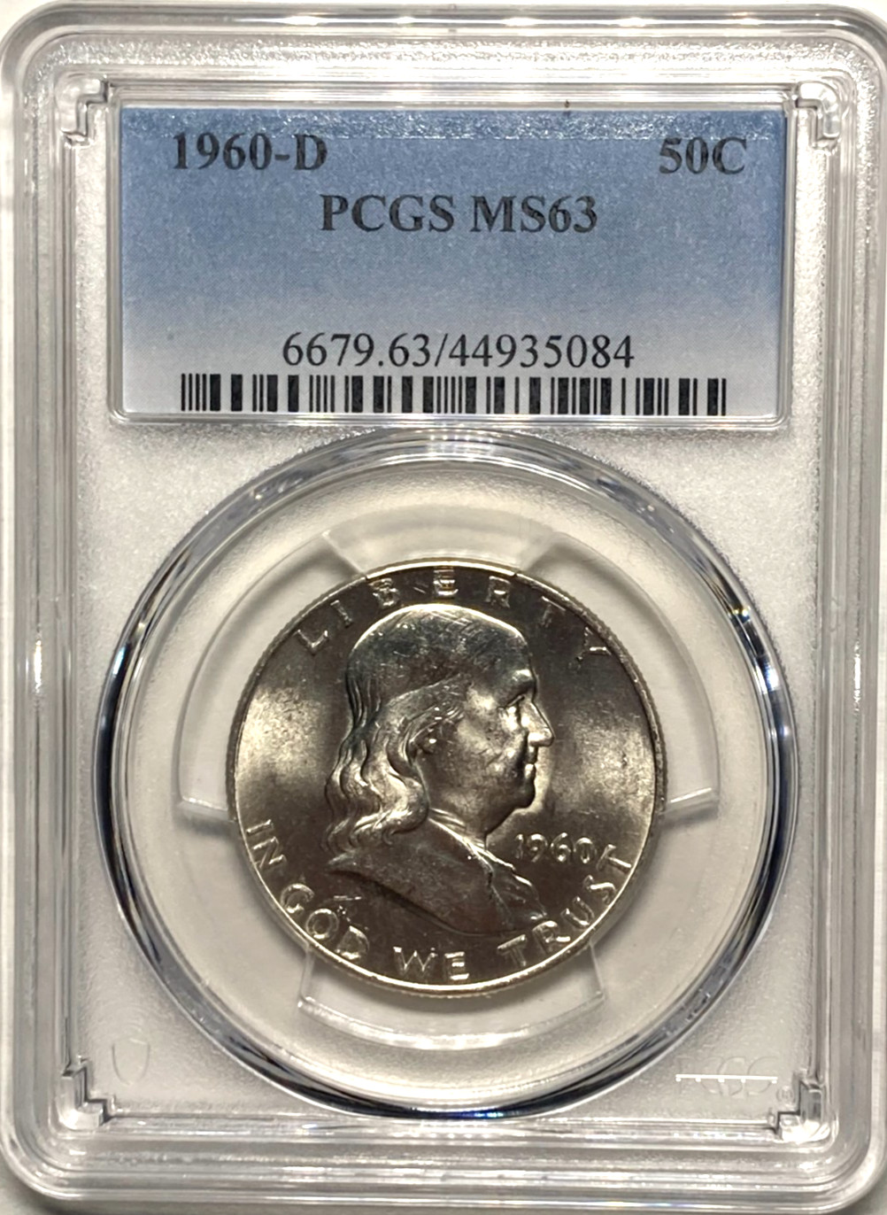 1960-D Franklin Half Dollar PCGS MS63 - Bright White - Awesome Luster!