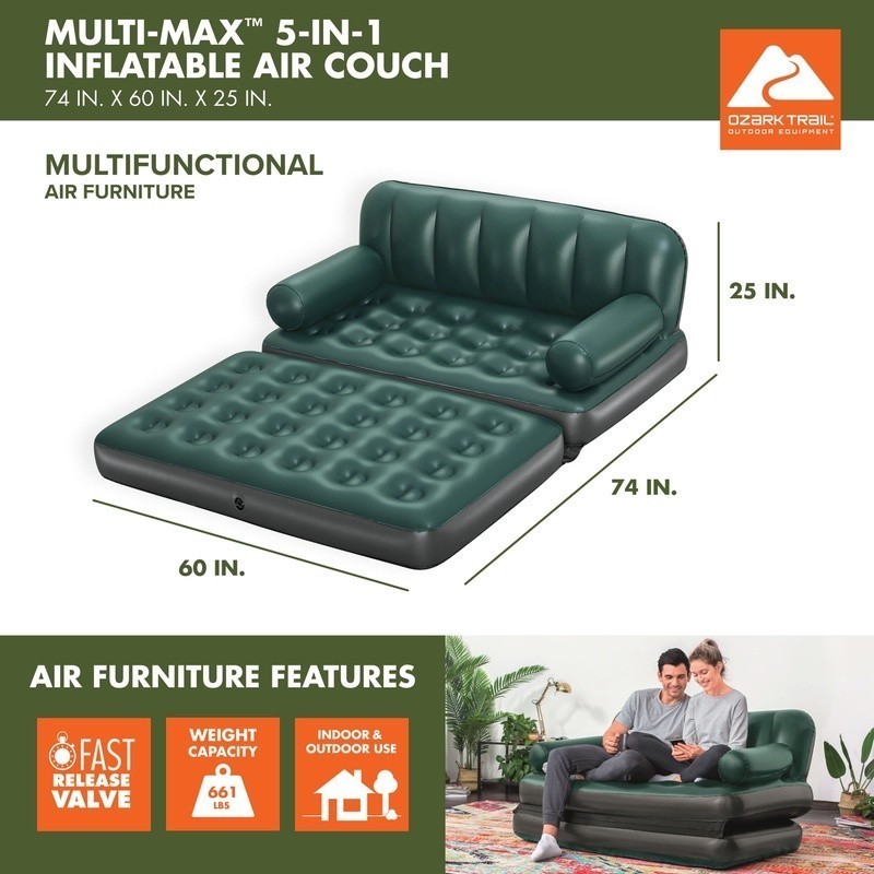 5-in-1 Inflatable Couch Adjustable Portable Double Sofa Bed Recliner Supportive