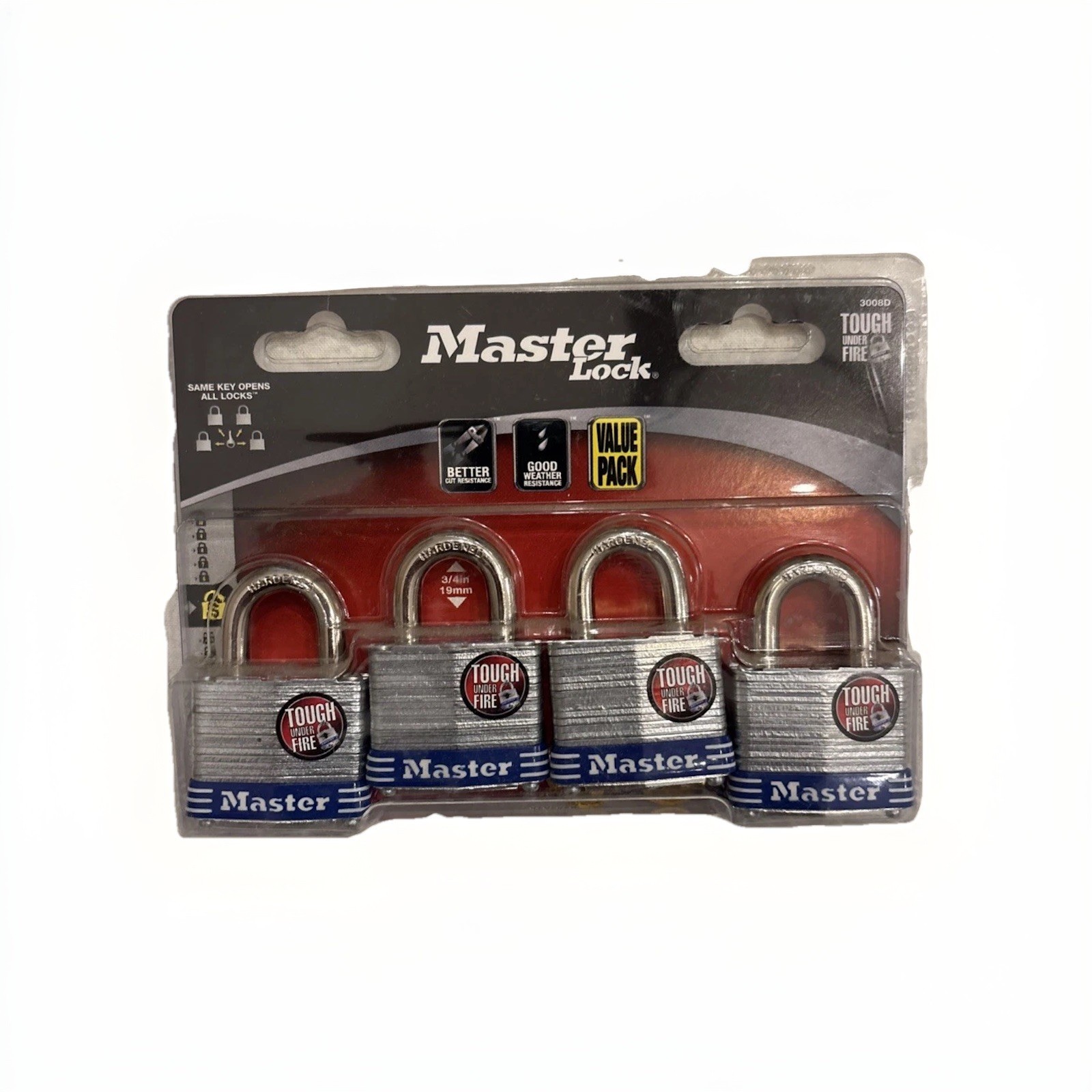 4 Pack Master Lock 3008D Laminated Steel Padlock 1-1/2 NEW
