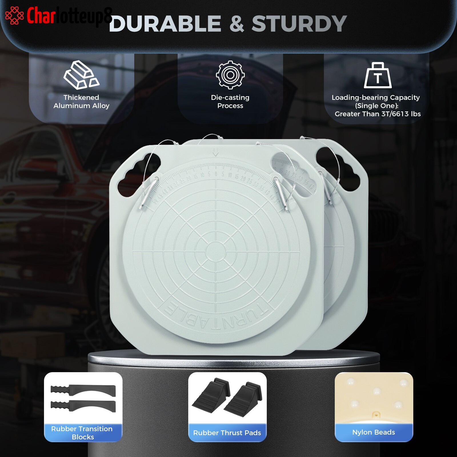 Pair 5T Wheel Alignment Turn Plates Turntable Wheel Alignment Tool 360° Rotating