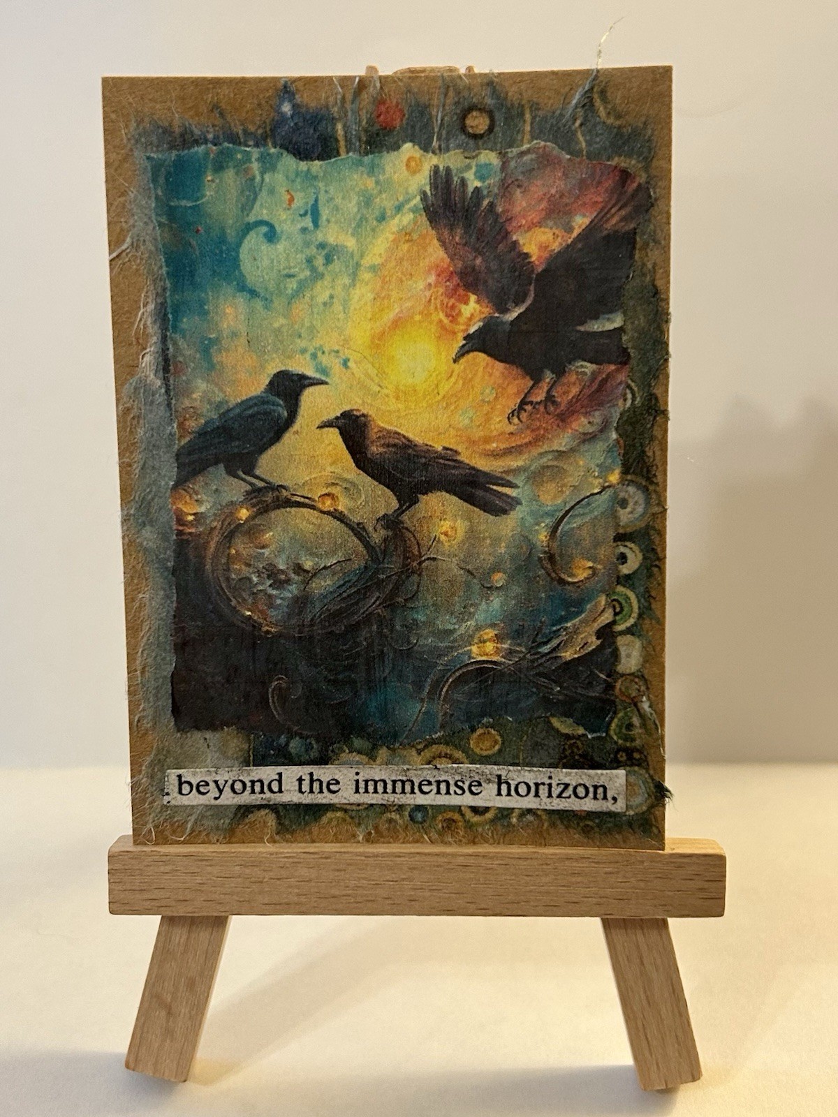 ACEO Art Card/collage-Abstract Crows-Beyond The Immense Horizon