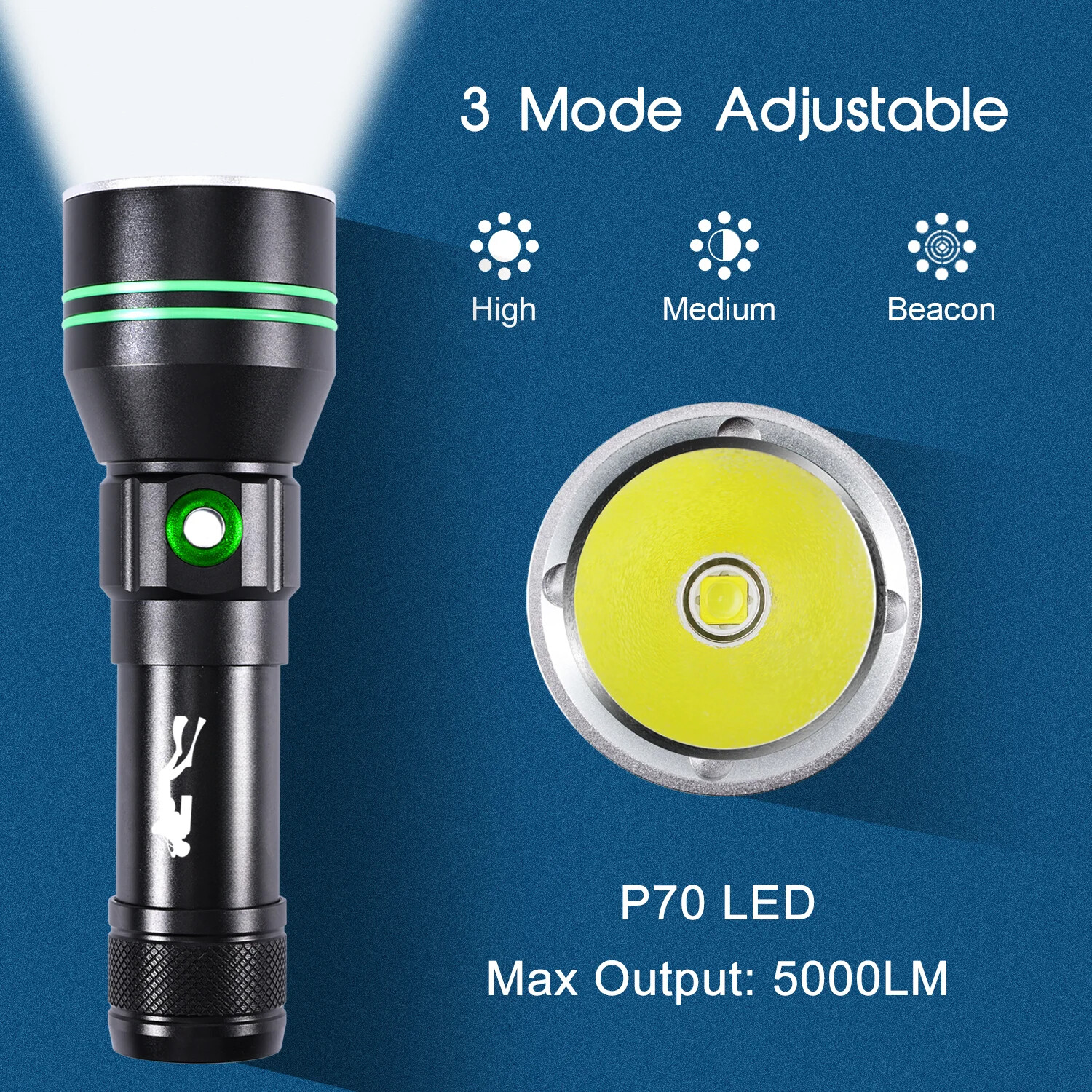 Diving Flashlight 5000lm Professional Dive Light IPX8 Underwater Torch Light