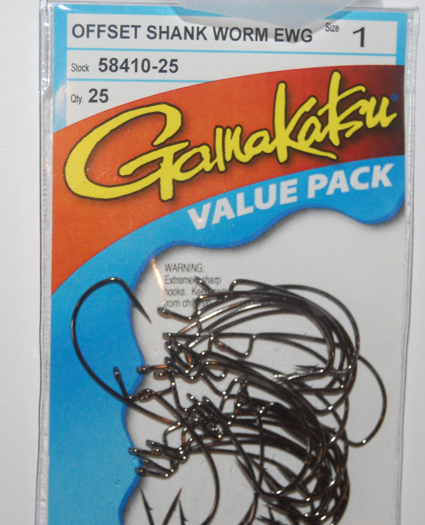 gamakatsu size 1 offset ewg extra wide gap shank worm hooks value pack 58410-25