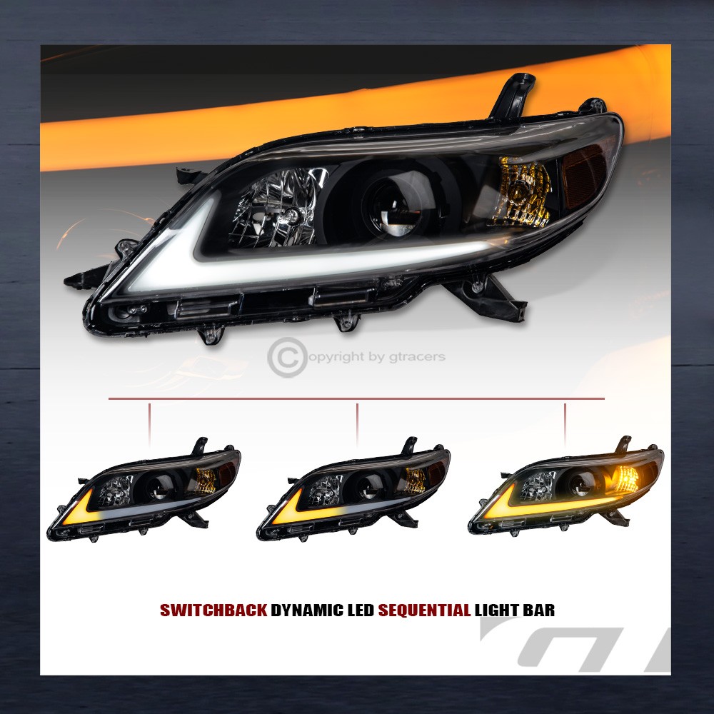 Switchback Sequential For 2011-2020 Sienna Black Projector Headlights w/LED Tube