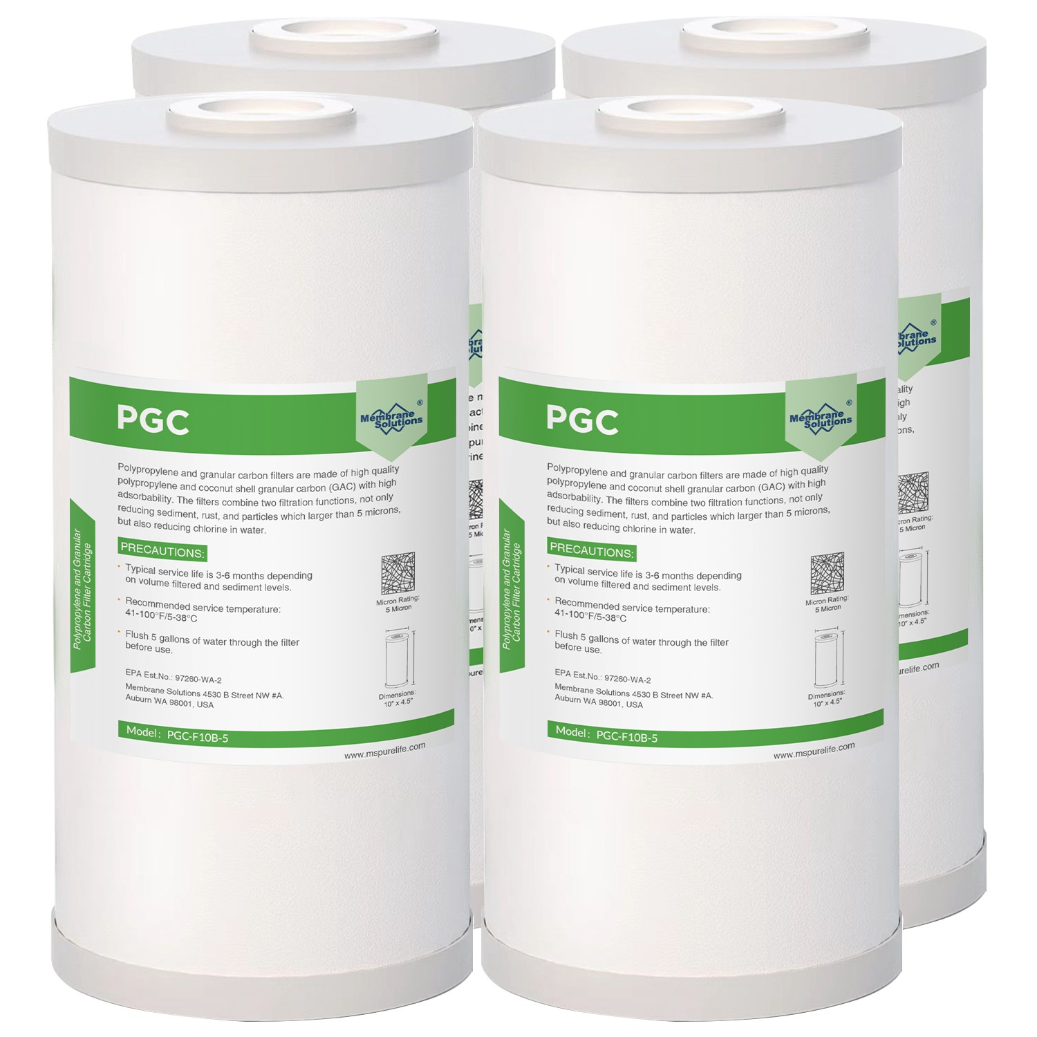 1-4 Pack 4.5"x10" Coconut Activated Carbon Sediment Whole House Water Filter 5μm