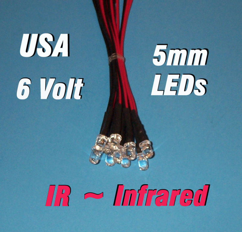 10 x LED - 5mm PRE WIRED LEDS 6 VOLT INFRARED 6V IR