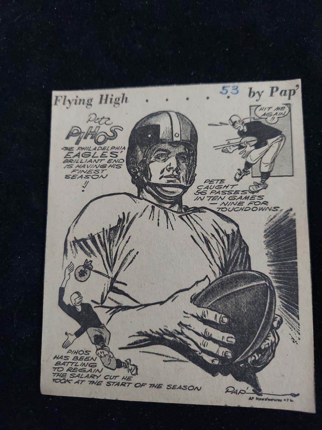 Pete Pihos Eagles Football  Comic Sport Drawing Newspaper Clipping By Pap