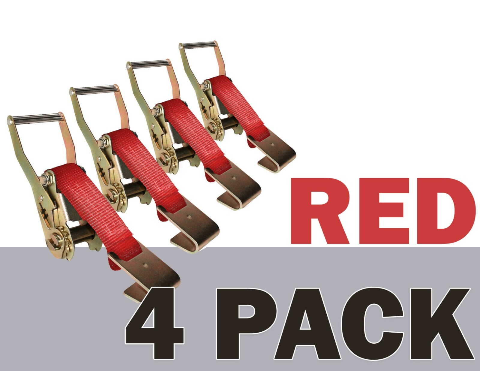 4 pack - 2" Rail Hook Webbing Ratchet Flat Hook Tie Down for Trailer Tire Wheel